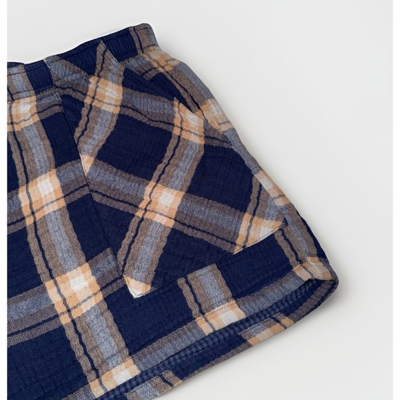 Aerie Navy Blue & Tan Plaid 100% Cotton Gauze Pajama Boxer Shorts Women XS - Picture 3 of 7